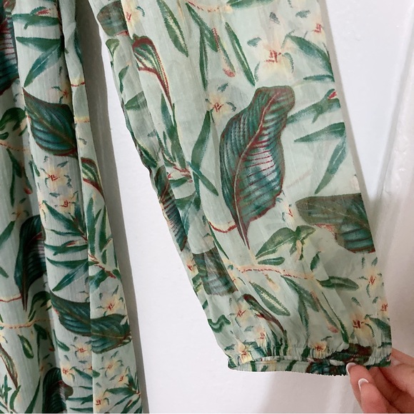 ASOS YAS Green Leaf Print Pleated Midi Dress Size L - Picture 6 of 10